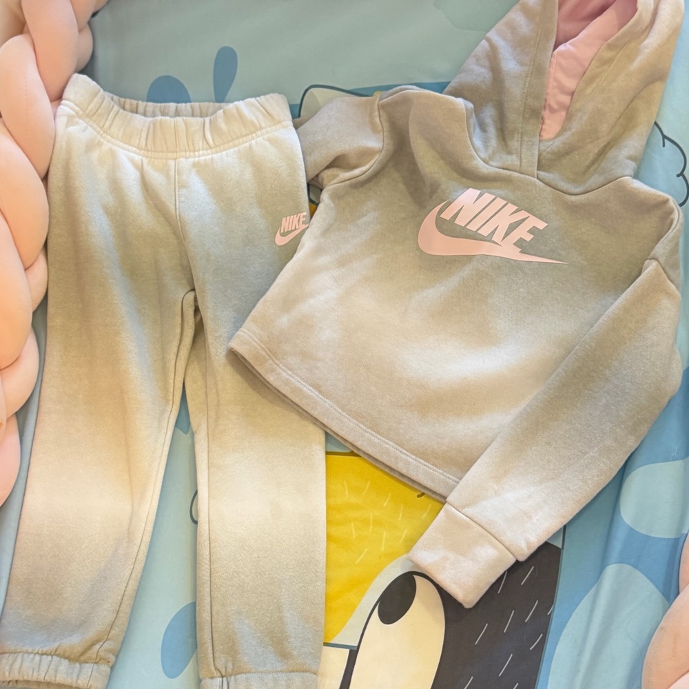 Nike Kids' Gray and Pink Hoodie Jogger Set